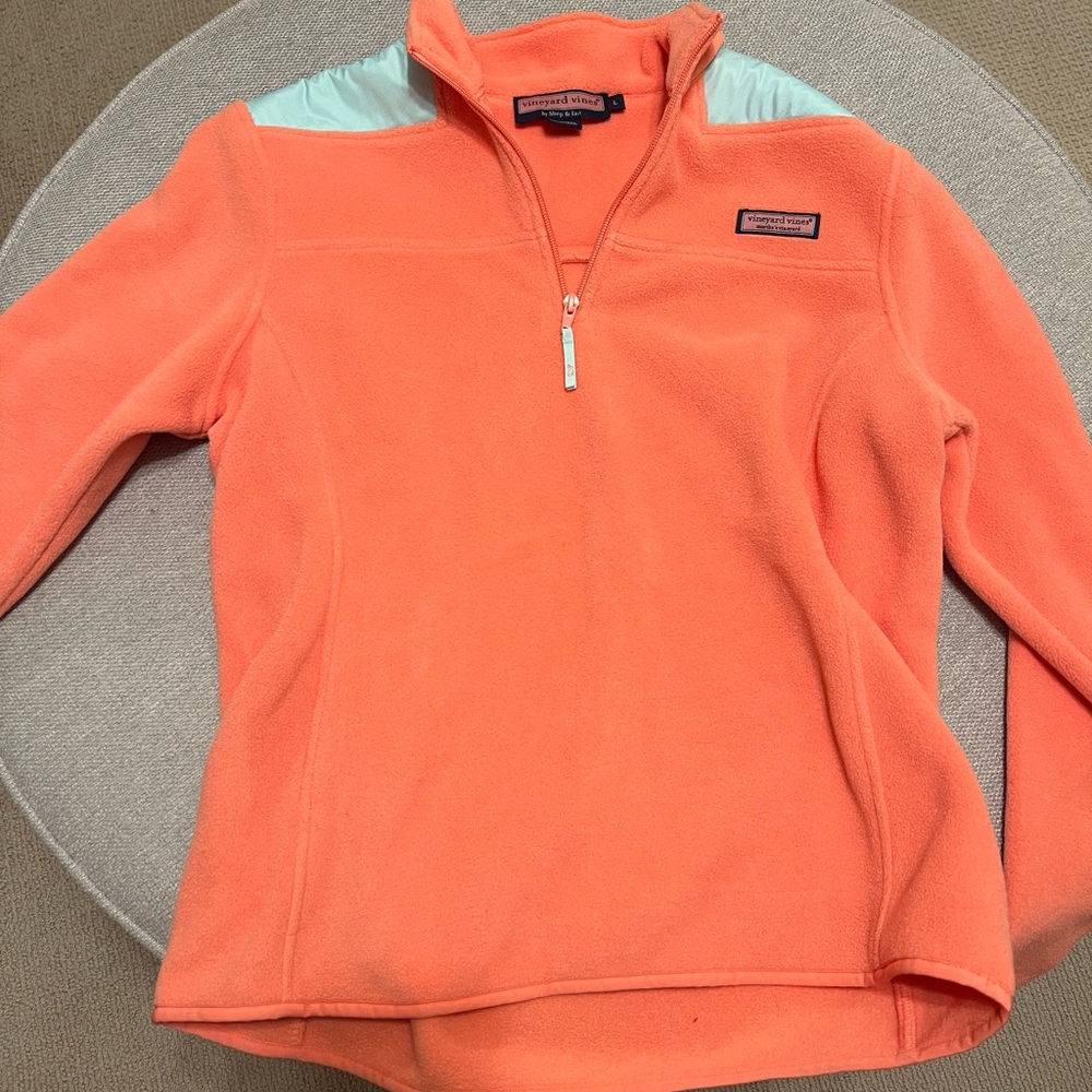 VINEYARD VINES FLEECE QUARTER ZIP PULLOVER Size: Youth Large - BRIGHT CORAL